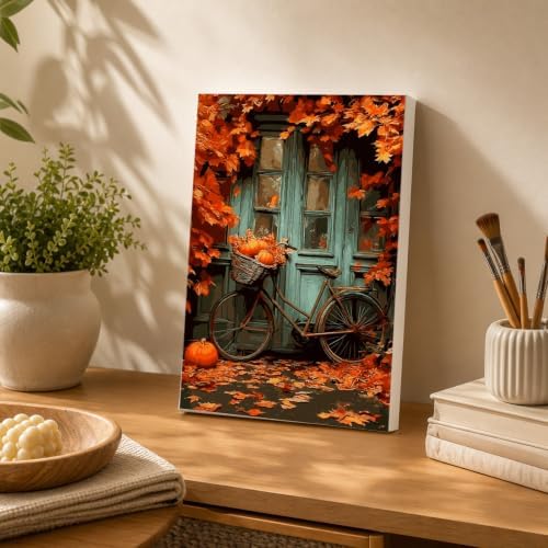 Spandrel Autumn Framed Paint by Numbers Kit for Adult Bicycle, Adult Paint by Number Kits on Canvas Fall Landscape, DIY Acrylic Oil Halloween Painting by Numbers for Home Wall Decor, 8x12in - Image 4