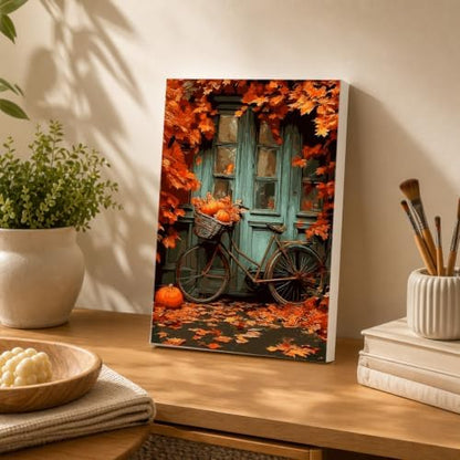 Spandrel Autumn Framed Paint by Numbers Kit for Adult Bicycle, Adult Paint by Number Kits on Canvas Fall Landscape, DIY Acrylic Oil Halloween Painting by Numbers for Home Wall Decor, 8x12in - Image 4