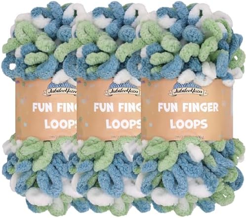 JubileeYarn Fun Finger Loops Yarn - Multicolor Blue Green - 3 Skeins by BambooMN
