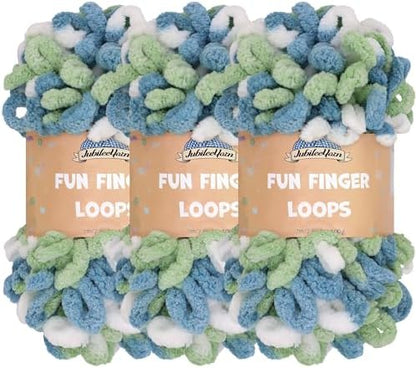 JubileeYarn Fun Finger Loops Yarn - Multicolor Blue Green - 3 Skeins by BambooMN