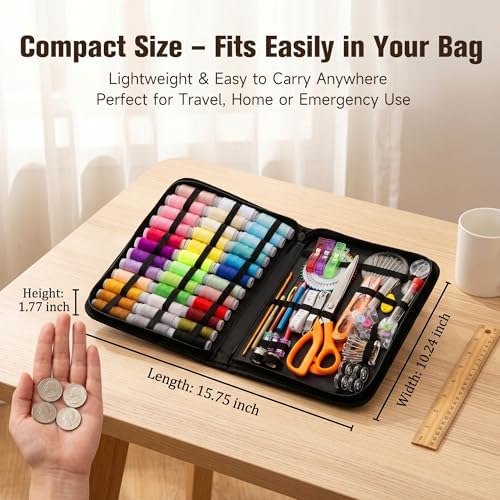 301pcs Sewing Project Kit with Thread, Scissors, Needles, Pins, Measuring Tape, and Accessories in Zippered Case (301PCS Sewing Kit) - Image 5