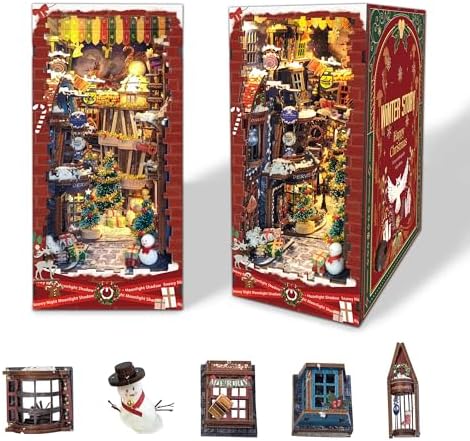 Book Nook kit with LED Christmas DIY Miniature Dollhouse Kit by STRUCWOOD