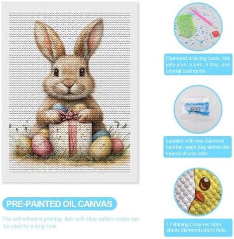 Cute Easter Bunny Diamond Drawing Art Kit for Adults Easter Egg and Gift Box DIY Diamond Art Painting for Beginners Full Drill Round Gem Art Painting for Crafts Home Wall Decor - Image 3