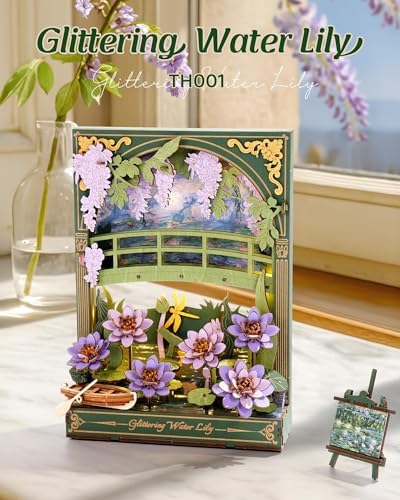 3D Wooden Puzzles for Adults Monet Water Lily DIY Model Building Kits with LED Light - Home Decor, Wall Art & Unique Creative Gifts for Art Lovers/Men/Women - Image 3