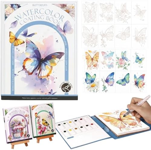 Watercolor Painting Book for Adults - All-in-One Travel Art Set for Beginners, Art Kit with 3-Fold Pad, Creative Stress Relief Watercolor Workbook Butterfly by Unknown