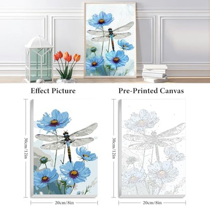 Fountor Framed Paint by Numbers Kit for Adults Beginner & Kids Ages 8-12, Dragonfly Paint by Number with Frame, Easy Acrylic Flowers Painting by Numbers Kit on Canvas 8x12 inch - Image 3