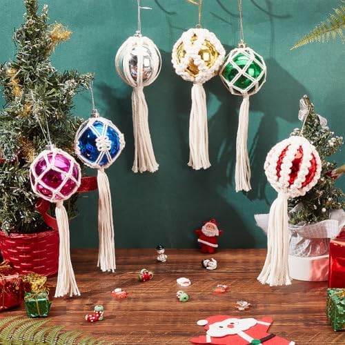 FREEBLOSS 6 Set DIY Macrame Christmas Ball Macrame Christmas Ornaments Macramé Kits for Adults Beginners Macramé Supplies for Christmas DIY Crafts Cotton Cord Hanging Ornaments - Image 2