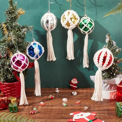 FREEBLOSS 6 Set DIY Macrame Christmas Ball Macrame Christmas Ornaments Macramé Kits for Adults Beginners Macramé Supplies for Christmas DIY Crafts Cotton Cord Hanging Ornaments - Image 2