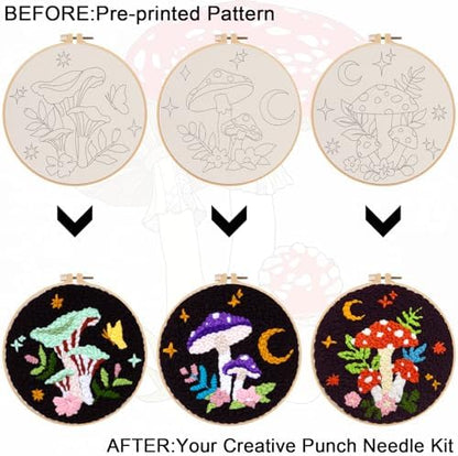 Nuberlic 3 Pack Punch Needle Kits for Beginners Mushroom Embroidery Pattern with Hoop Embroidery Punch Needle Starter Craft Set, Perfect Handmade Gift for Adults & Teens (Beginner-Friendly Crafts) - Image 7