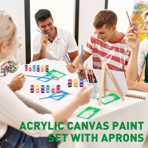 ESRICH 2 Pack 8x10 Canvas and Easel Set, Mini Acrylic Paint, Paint Brushes, Palettes, Aprons, Sip and Paint Kits for Adults Couples Friends Date Night Painting Party Supplies - Image 7