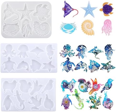 Resin Molds Silicone, 3 PCS Sea Animal Epoxy Resin Molds Frog Lizard Snails Silicone Resin Moulds 3D Lifelike Silicone Molds for Epoxy Resin, DIY Keychain Pendant, Home Decoration by Attuslla