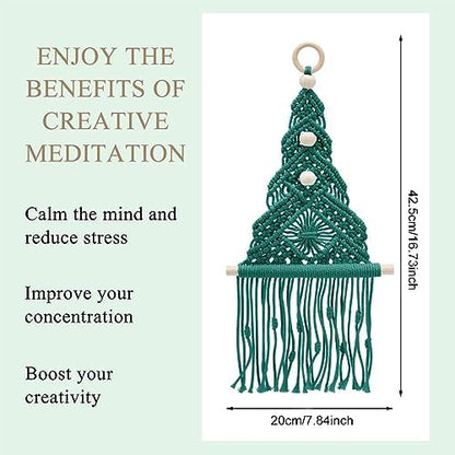 INFUNLY Christmas Tree Macrame Kit Winter DIY Macrame Kit for Adult Beginners Green Xmas Tree Macrame Wall Hanging Macrame Cord Kit for Christmas Halloween Home Room Decor with Instruction - Image 3