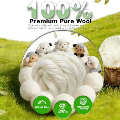 Wool Roving-3.5oz Needle Felting Wool, Soft Multi-Color Wool Fiber, Perfect Felting Wool Pure Wool, Chunky Yarn, for DIY Crafts, NeedleFelting Projects,and Artwork (Star White) - Image 5