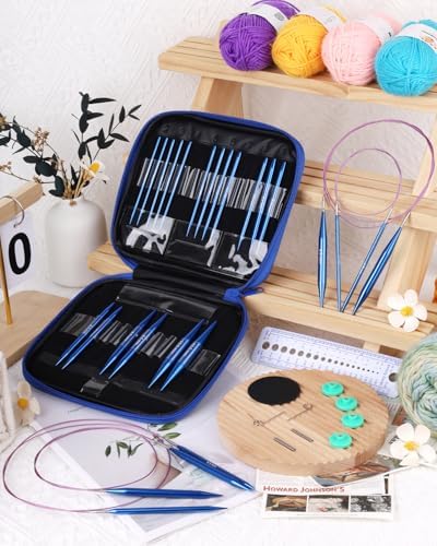 Aeelike 13 Pair Interchangeable Circular Knitting Needles 3-10 mm, Blue - Image 2