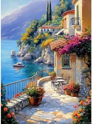 GEMOUJ Paint by Numbers Kits for Adult,Scenery Paint by Numbers Kit for Seaside Town, DIY Acrylic Painting on Canvas for Adult, Home Wall Decor 16 x 20 inch by Unknown