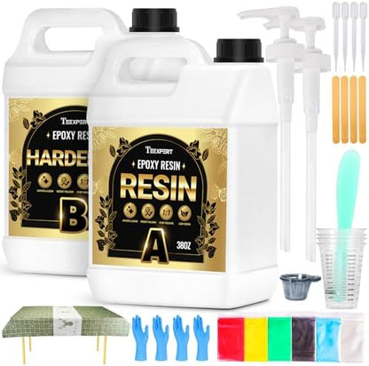 Teexpert Epoxy Resin Kit: 76OZ Casting Resin Crystal Clear Yellow Resistant Self Leveling for Art Craft DIY Jewelry Making with Pigment and Tools for Beginner Starter by Teexpert
