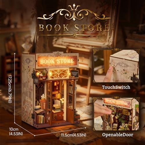 DIY Book Nook Kit, Art Book Store Miniature House Kit with Stepless Dimming - Image 2