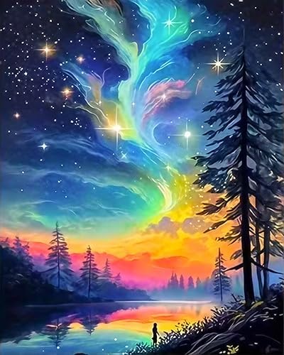 Paint by Numbers Kit for Adults, Northern Light & Aurora, 16x20 Inch by Okarina