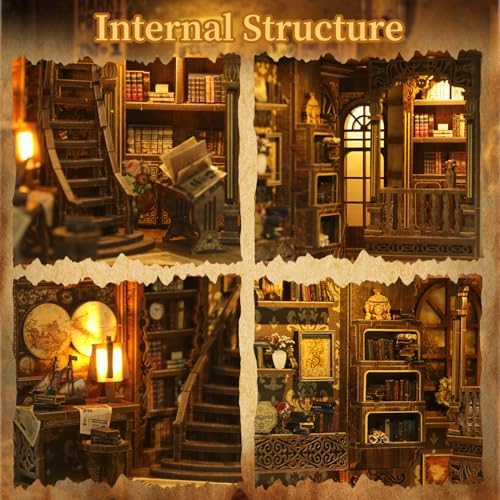 Book Nook Kit for Adult,3D Wooden Puzzles Bookshelf Insert Decor - Image 4