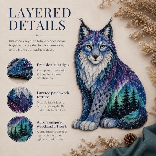 Northern Lights Animal Embroidery Kit DIY Fabric Patchwork Craft Set (LYNX) - Image 7
