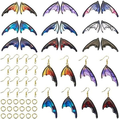 FASHEWELRY 18Pcs Resin Butterfly Wing Earring Charms Glitter Insects Wing Charms Bat Feather Pendants with Jump Rings Earring Hooks for Crafts Jewelry Making by FASHEWELRY