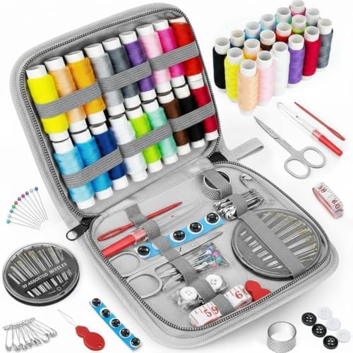 MIXCOOL Sewing Kit for Adults, Beginners, Needle and Thread Kit, Portable Sewing Supplies, Contains Thread, Scissor, Needles, (Grey, M) by MIXCOOL