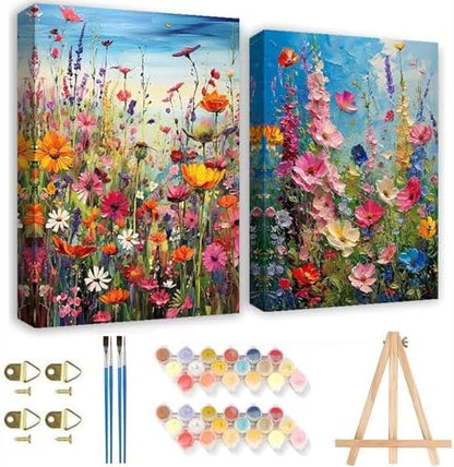 Fotasmua 2Pack Wild Flowers Paint by Numbers Kits for Adults - Flowers Adult Paint by Number Kits with Framed - Wooden Easel, DIY Acrylic Oil Painting by Numbers for Home Wall Decor 8 x 12 Inch by Fotasmua