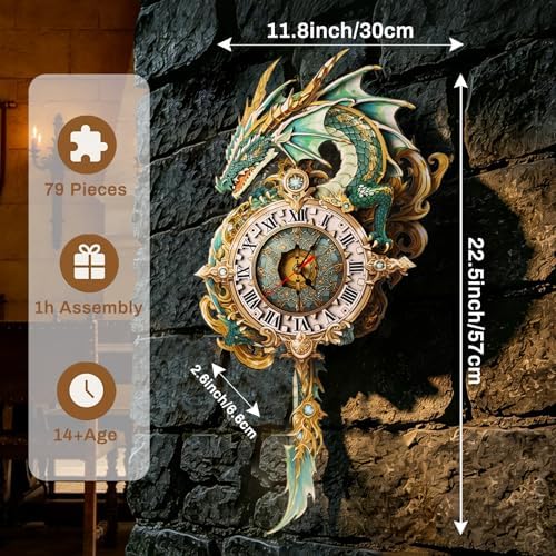 3D Puzzles for Adults Dragon Clock Crafts for Adults Wall Clock - Image 4