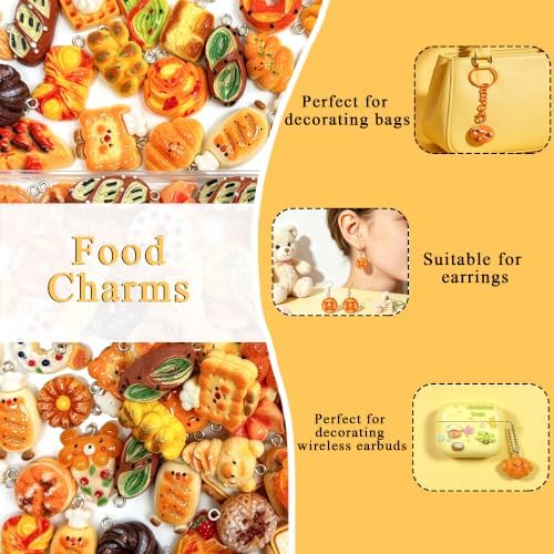 Food Charms Bulk, 152PCS Kawaii Pastel Resin Jewelry Making Kit with Lobster Clasps, Earring Hooks, Bead Necklaces & Jump Rings for Kandi Bracelets, Earrings, Necklaces, Keychains - Image 3
