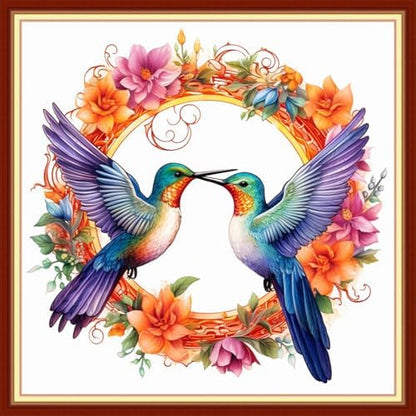 Joyhoor Stamped Cross Stitch Kits for Beginners, Needlepoint Kits for Adults, 11CT Counted Embroidery Kits-Hummingbird Wreath 18x18 inchs by JoyhoorCrossStitchKits