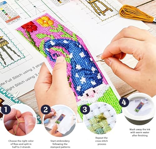 ORIGACH 6 Set Gnome Reading Cross Stitch Bookmark Kit for Beginner - Image 4