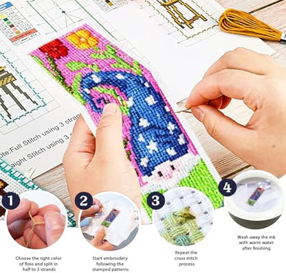 ORIGACH 6 Set Gnome Reading Cross Stitch Bookmark Kit for Beginner - Image 4