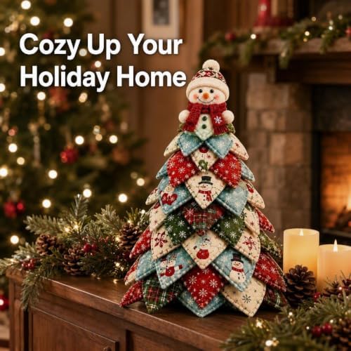 Quilted Christmas Tree Kit – Pre-Cut Fabric & Foam Cone DIY Tabletop Decoration with Tree Topper, No-Sew Holiday Craft Kit for Adults & Kids, Christmas Tree Decorations for Home, Party & Gifts (set8) - Image 7