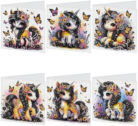 TDFERAN 6 Packs DIY Diamond Art Cards Unicorn Diamond Painting Cards Holiday Making Kit Diamond Art Card with Envelopes Diamant Painting Greeting Card for Holiday Birthday Thanksgiving Day by TDFERAN