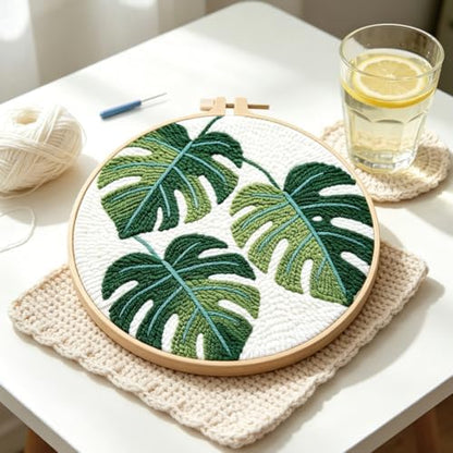 FREEBLOSS DIY Punch Needle Kit for Beginners Monstera Deliciosa Embroidery Punch Needle Starter Craft Set with Instructions Embroidery Hoop Complete Tools for Adults Gift Decoration, 7.9"/20cm - Image 6