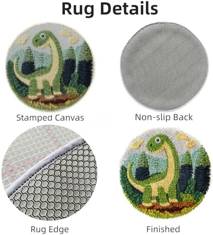Latch Hook Rug Kit Dinosaur Easy for Beginners Round Shape Carpet Crochet Yarn Craft Mini Rug DIY Hook and Latch Little Tapestry for Home Decor 30x30cm-2 - Image 3