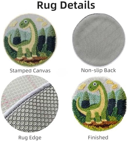 Latch Hook Rug Kit Dinosaur Easy for Beginners Round Shape Carpet Crochet Yarn Craft Mini Rug DIY Hook and Latch Little Tapestry for Home Decor 30x30cm-2 - Image 3