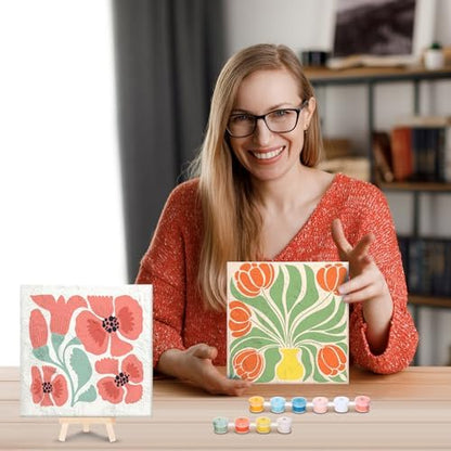 RoundFunny 8 Set Paint by Numbers Drawing Kit for Adults,Simple Blossom - Image 6