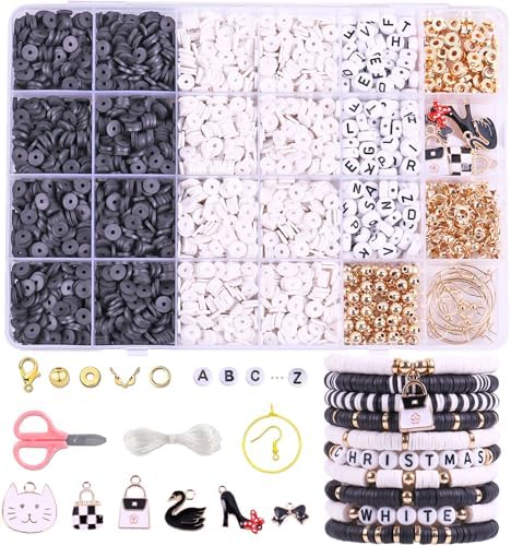 3500 PCS Clay Beads Bracelet Making Kit, Black White Beads for Crafts by Wuollgess