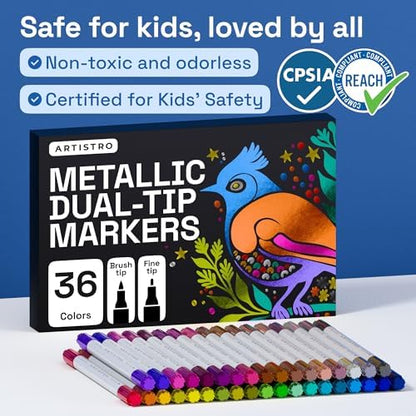 ARTISTRO Metallic Dual-Tip Acrylic Paint Marker Pens - Set of 36 - Image 7