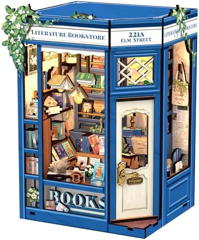 Cutefun Book Nook Kit - DIY Miniature Dollhouse Kit for Adults and Teens, Mini House Building Kit Library with LED Bookshelf Insert Decor Creative Gifts (Literature Bookstore) by Cutefun