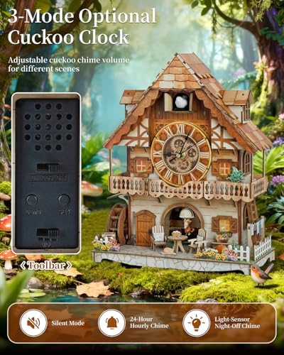 3D Puzzles for Adults-Cuckoo Clock, Swiss Country Cottage Clock Kit (with Pendulum), Wooden Puzzles for Adults Home Decor DIY Watch Making Model Kit Christmas Day Puzzle Gifts for Men Women - Image 3