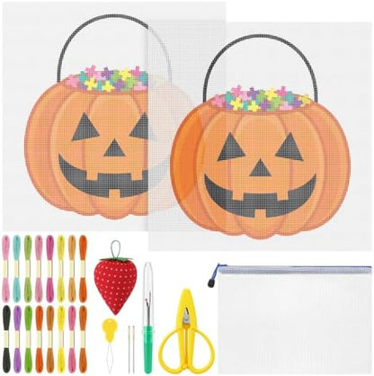 XunYee Needlepoint Canvas Kit, Halloween Pumpkin Bucket by XunYee