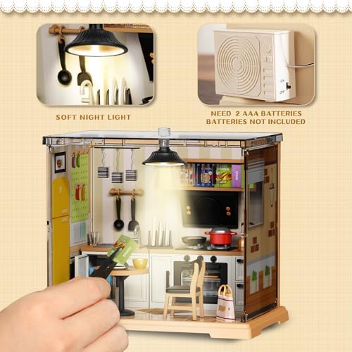 Kitchen Miniature House Kit, Mini Model Kits with Home Decor Furniture and LED, DIY Dollhouse Kit for Adults Teens to Build, Dollhouse for Mini Figures Decor, Gifts for Family, Friends - Image 5