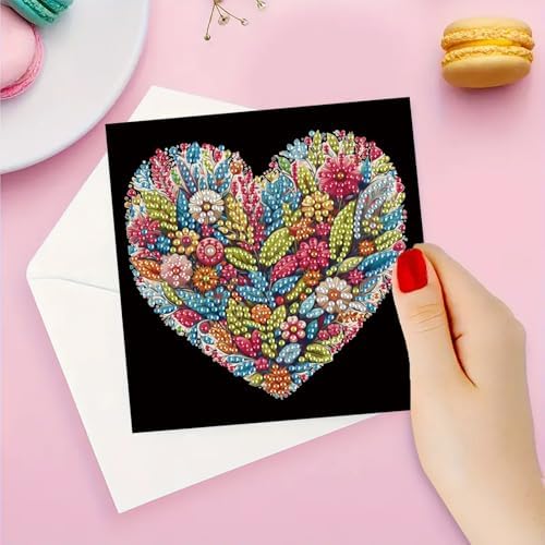 DIY Diamond Greeting Cards Set, 5D DIY Diamond Art Painting Festival Style Greeting Card, DIY Christmas Card Making Kits for Family Friends Handmade Gift-#12-6PC Heart - Image 6