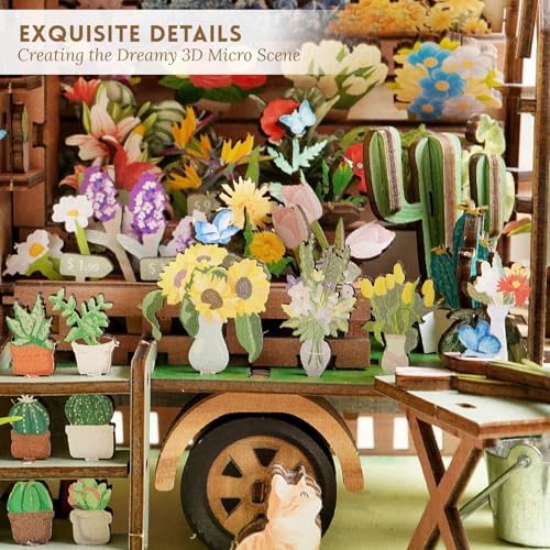 DIY Miniature House Kit (Flower Truck) Tiny Dollhouse Kits for Adults to Build, Mini Model Kits with LED&Music Box, Wooden Adults Crafts Puzzles, Birthday Gifts for Family Friends - Image 4