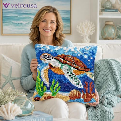 Sea Turtle Latch Hook Kits for Adults Beginners, Pre-printed Canvas - Image 2