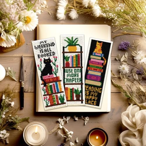 ACRNIGHEET 6PCS Counted Cross Stitch Bookmark Kits for Beginners Bookshelf - Image 6