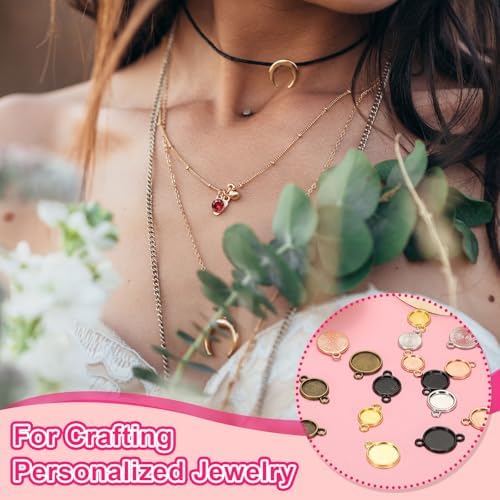 uxcell 50Pcs Round Blank Pendant Trays with Loop 8mm Rose Gold - Image 6