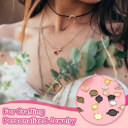 uxcell 50Pcs Round Blank Pendant Trays with Loop 8mm Rose Gold - Image 6